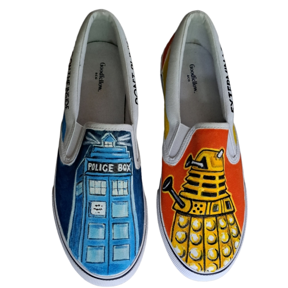men's custom painted Dr WHO slip on canvas shoes 11.5